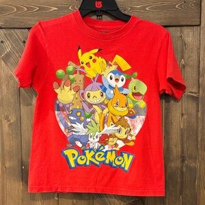Pokemon Graphic T Shirt Youth Large 10/12 Red Pikachu Piplup Chimchar Nintendo